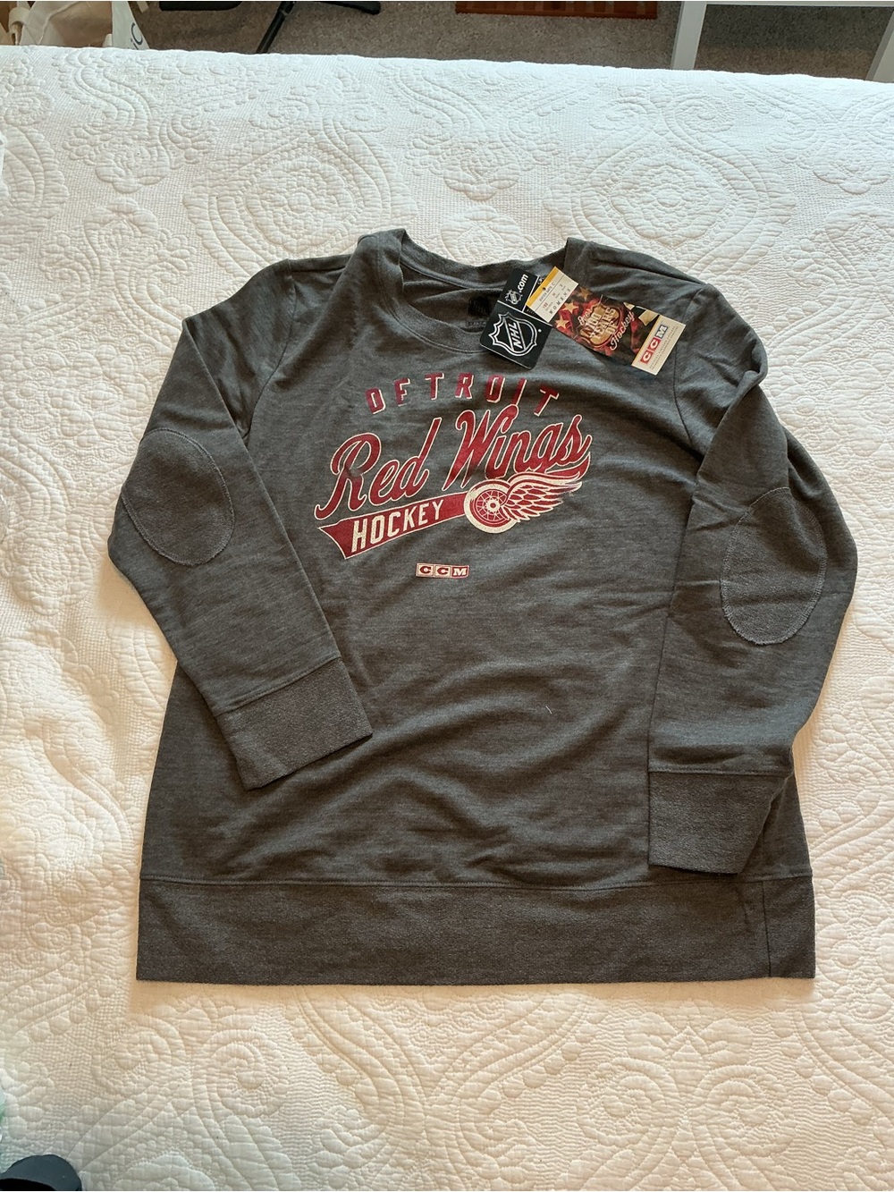CCM Gray and Red Detroit Red Wings Pullover Sweatshirt